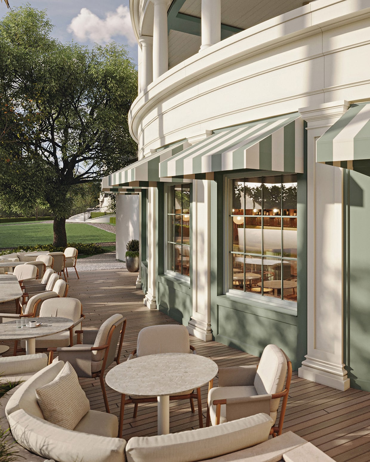 this image depicts a gathering area with places to sit outside